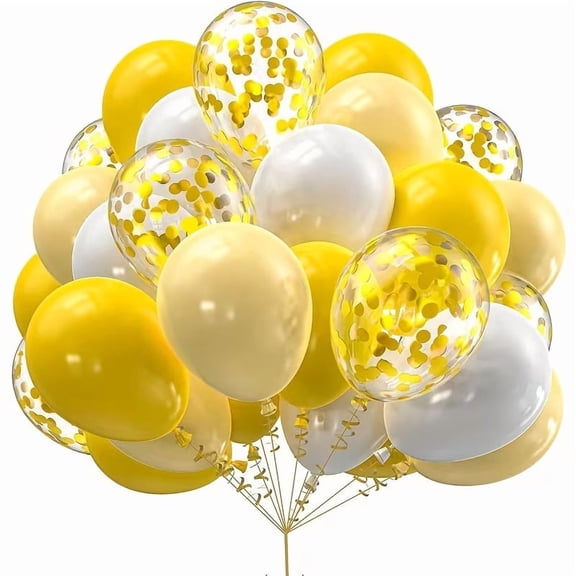 39pcs Sunflower Theme Balloon Set - Yellow and White Balloons with Golden Sequins for Birthday Parties and Baby Showers
