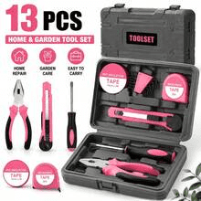 39pcs Universal Household Tool Kit (Boxed) - Essential Tools for Daily Repairs, and Crafting - 'Pink Ribbon' Edition