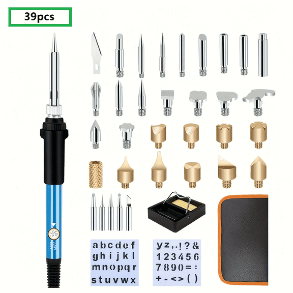 39pcs Wood Burning Kit, Soldering Pen With Adjustable On-Off Switch Control Temperature Wood Burning Tool For Embossing/Carving/Soldering Tips/Carrying Box