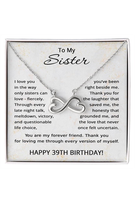 39th Birthday Gifts for Sister - To My Sister Necklace from Sister - 39 Years Old Sister Title: 14k White Gold Finish, Box Choice: Standard Box