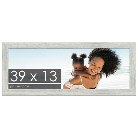 39x13 White Rustic Wide Barnwood Picture Frame - UV Acrylic, Foam Board Backing, Hanging Hardware