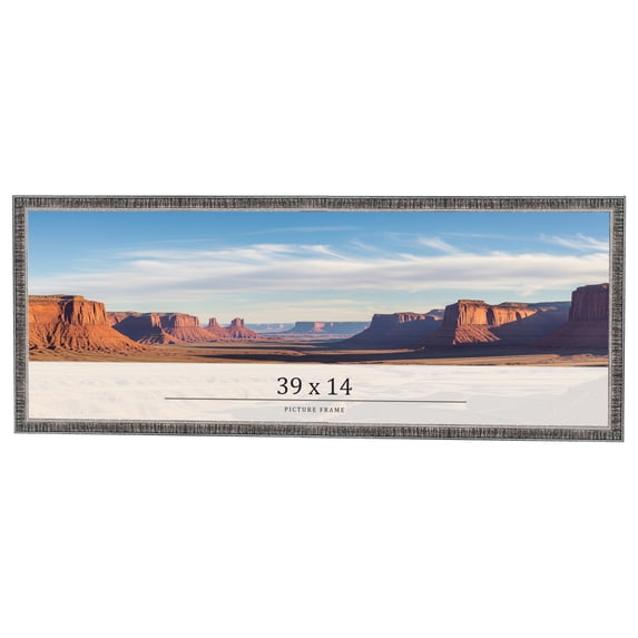 39x14 Frame Silver Grey Distressed Solid Wood Picture Frame | 0.75 Inch Moulding Width | Interior