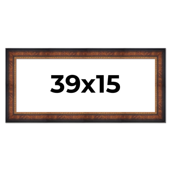 39x15 Frame Brown Walnut Gold Ornate Trim Solid Wood Plein Air Picture Frame | 3 Inch Moulding