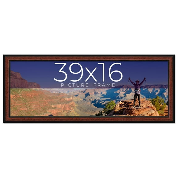 39x16 Frame Executive Brown Round Mahogany Finish Solid Wood Picture Frame | 1.25 Inch Moulding