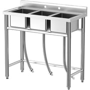 39x18x37in 3 Compartment Stainless Steel Utility Sink NSF Certified Freestanding Commercial Laundry Room Basin with Adjustable Legs Basket Strainer for Restaurant Garage Outdoor Indoor