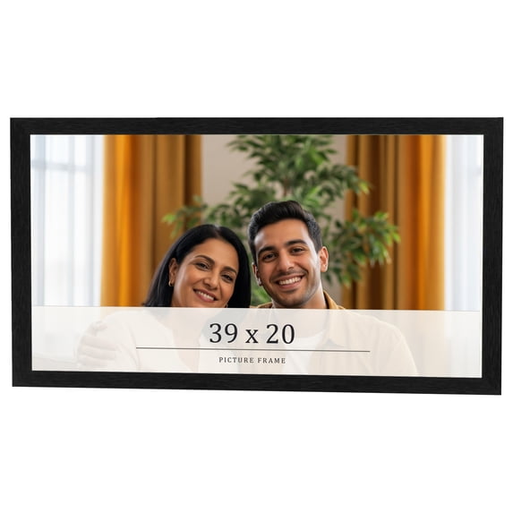 39x20 Frame Black Charcoal Grey Wood Textured Picture Frame | 0.75 Inch Moulding Width | Gunmetal