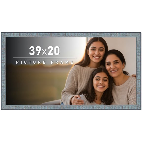 39x20 Frame Rustic Sky Blue Solid Wood Picture Frame | 0.75 Inch Moulding Width |Includes UV