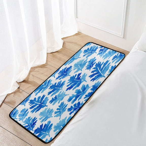 39x20 Inch Non-Slip Floor Mat Hallway Runner Rug Entrance Floor Mat Runner for Kitchen and Living Room Blue Oak Leaf Pattern