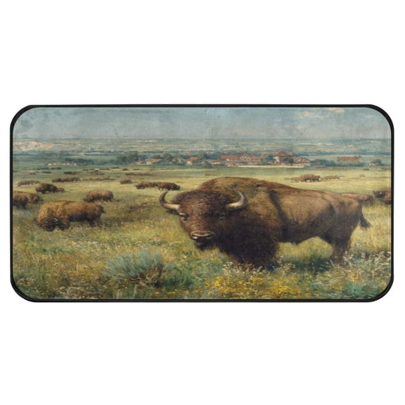 39x20 Inch Non-Slip Floor Mat Hallway Runner Rug Entrance Floor Mat Runner for Kitchen and Living Room Buffalo Herd Oil Painting