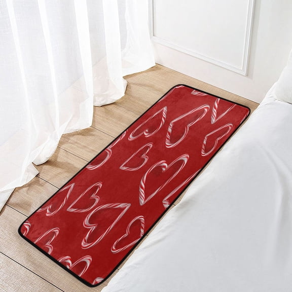 39x20 Inch Non-Slip Floor Mat Hallway Runner Rug Entrance Floor Mat Runner for Kitchen and Living Room Candy Cane-shaped Hearts Pattern