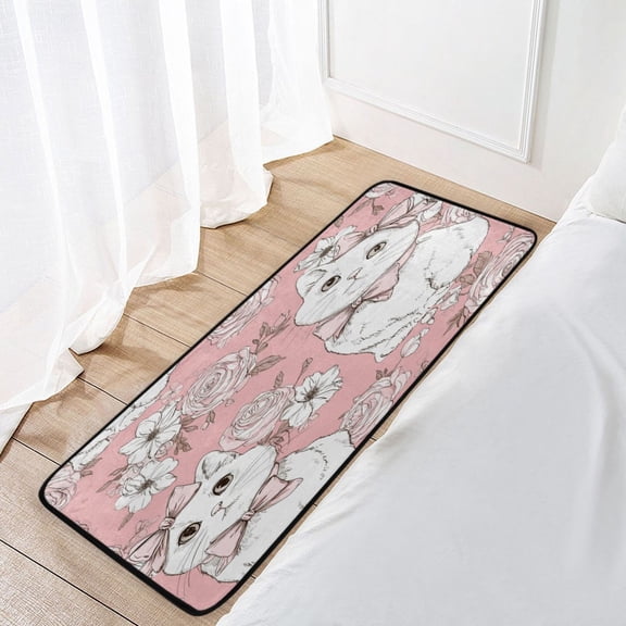 39x20 Inch Non-Slip Floor Mat Hallway Runner Rug Entrance Floor Mat Runner for Kitchen and Living Room Cat with A Bow Tie