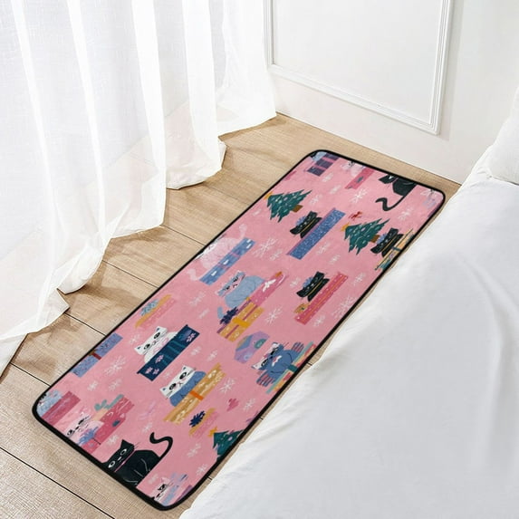 39x20 Inch Non-Slip Floor Mat Hallway Runner Rug Entrance Floor Mat Runner for Kitchen and Living Room Christmas Cat Pattern