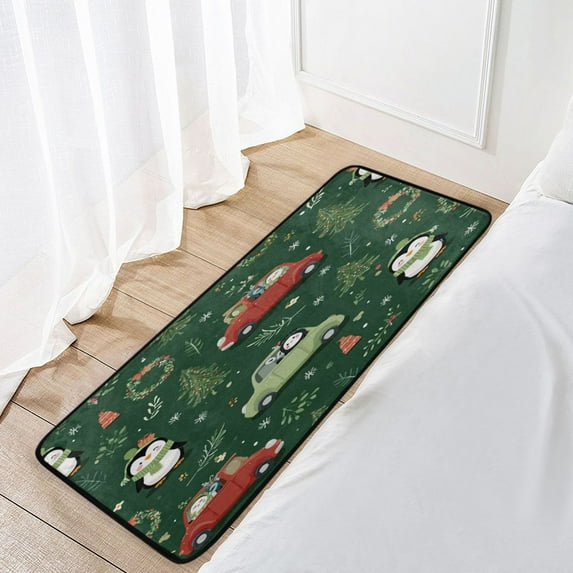 39x20 Inch Non-Slip Floor Mat Hallway Runner Rug Entrance Floor Mat Runner for Kitchen and Living Room Christmas Penguins and Cars Pattern