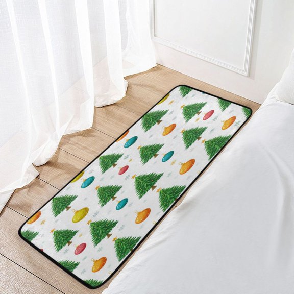 39x20 Inch Non-Slip Floor Mat Hallway Runner Rug Entrance Floor Mat Runner for Kitchen and Living Room Christmas Trees and Colorful Balls