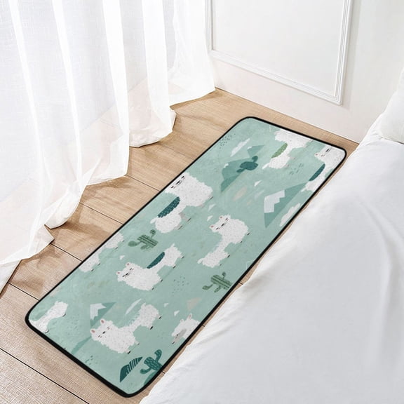 39x20 Inch Non-Slip Floor Mat Hallway Runner Rug Entrance Floor Mat Runner for Kitchen and Living Room Cute Cartoon Llama Pattern