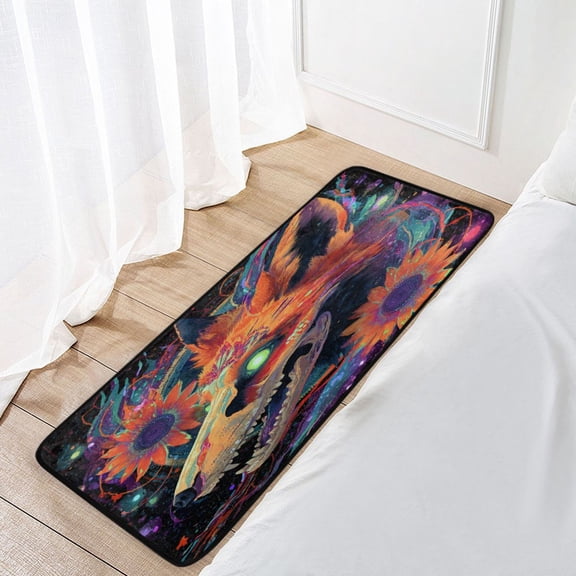 39x20 Inch Non-Slip Floor Mat Hallway Runner Rug Entrance Floor Mat Runner for Kitchen and Living Room Fox Skull