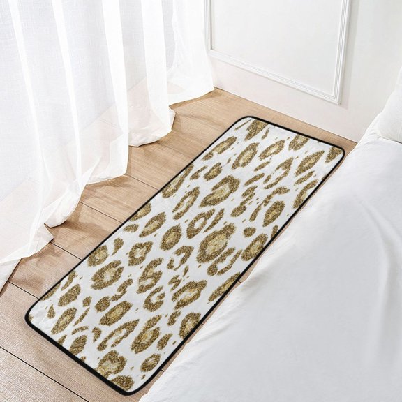 39x20 Inch Non-Slip Floor Mat Hallway Runner Rug Entrance Floor Mat Runner for Kitchen and Living Room Gold Leopard Print Pattern
