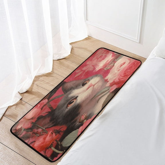 39x20 Inch Non-Slip Floor Mat Hallway Runner Rug Entrance Floor Mat Runner for Kitchen and Living Room Gray-white Cat with Rose