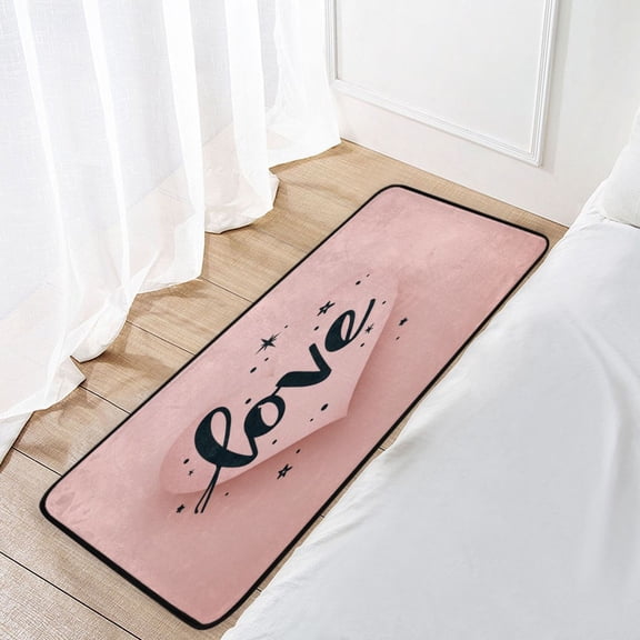 39x20 Inch Non-Slip Floor Mat Hallway Runner Rug Entrance Floor Mat Runner for Kitchen and Living Room Heart-shaped with Word Love