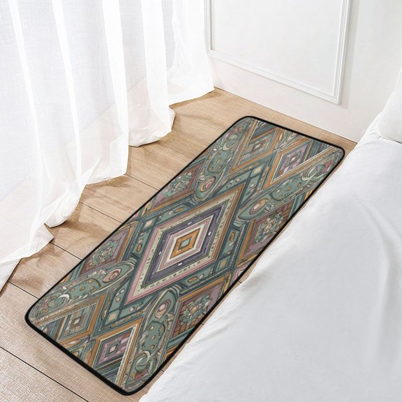 39x20 Inch Non-Slip Floor Mat Hallway Runner Rug Entrance Floor Mat Runner for Kitchen and Living Room Intricate Brown Batik Pattern
