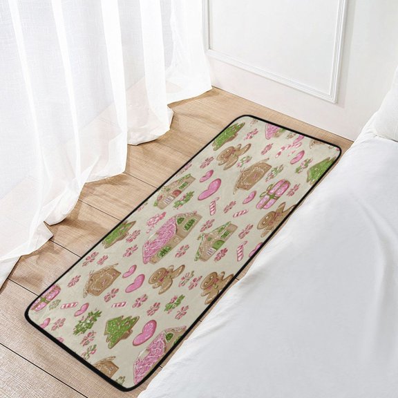 39x20 Inch Non-Slip Floor Mat Hallway Runner Rug Entrance Floor Mat Runner for Kitchen and Living Room Pink Cute Christmas Pattern