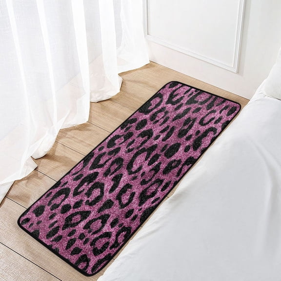 39x20 Inch Non-Slip Floor Mat Hallway Runner Rug Entrance Floor Mat Runner for Kitchen and Living Room Pink Glitter Cheetah Print