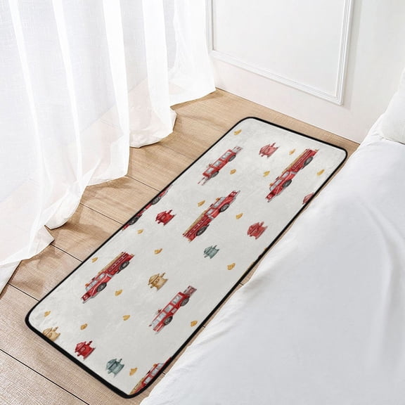 39x20 Inch Non-Slip Floor Mat Hallway Runner Rug Entrance Floor Mat Runner for Kitchen and Living Room Red Fire Trucks Pattern