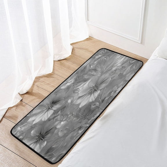 39x20 Inch Non-Slip Floor Mat Hallway Runner Rug Entrance Floor Mat Runner for Kitchen and Living Room Silver Metal Flower Pattern