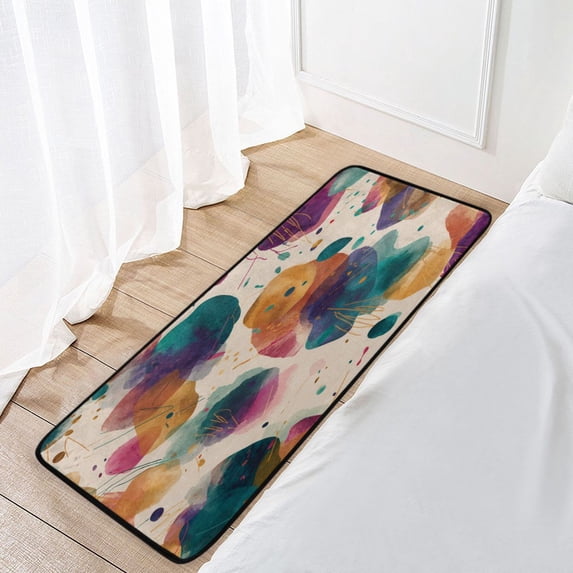 39x20 Inch Non-Slip Floor Mat Hallway Runner Rug Entrance Floor Mat Runner for Kitchen and Living Room Teal and Orange Abstract Shapes