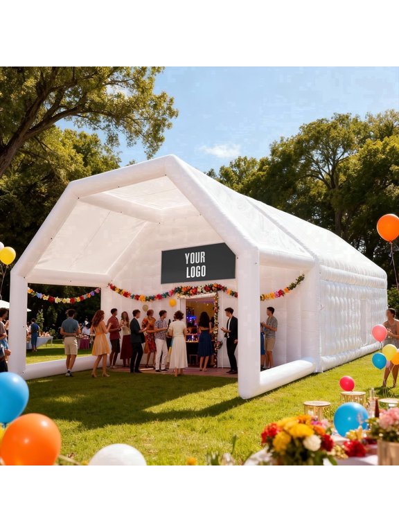 39FT White Inflatable Nightclub Tent with Gazebo Logo Area for Weddings Birthdays Raves Dance Parties & Business Events