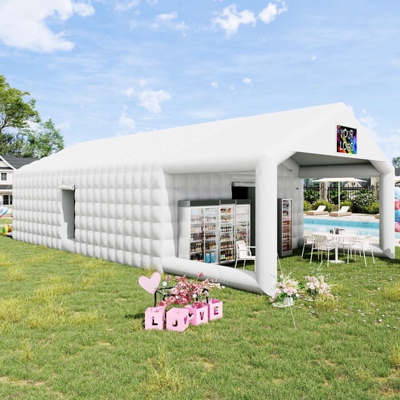 Jocisland 39x20x14 ft Large Inflatable Nightclub Tent for Adults with Pavilion Rest Area, White Inflatable Night Club Gazebo for Wedding, Birthday