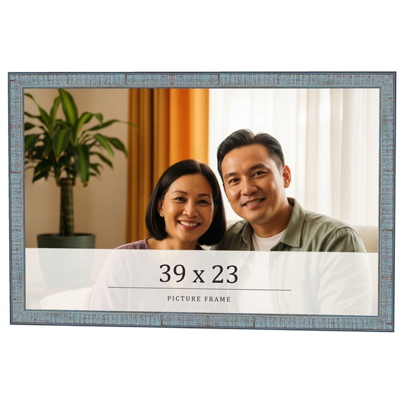 39x23 Frame Blue Scuffed Farm Board Solid Wood Picture Frame Width 0.75 Inches | Interior Depth 0.5