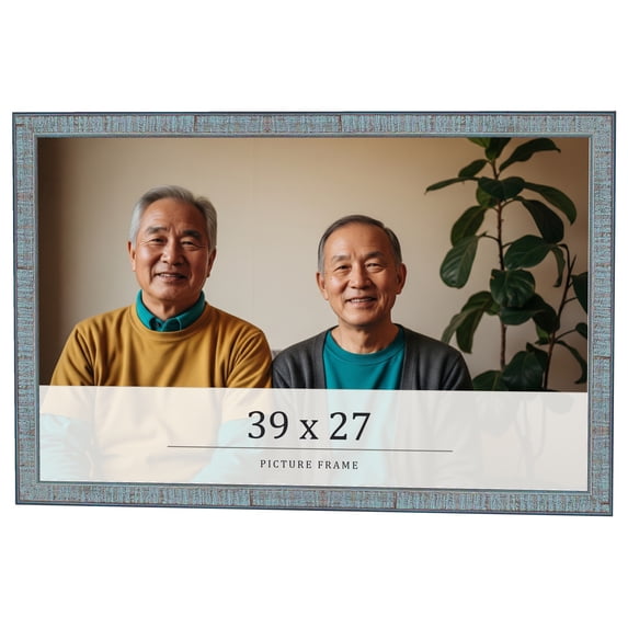 39x27 Frame Blue Scuffed Farm Board Solid Wood Picture Frame Width 0.75 Inches | Interior Depth 0.5