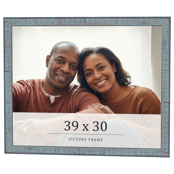 39x30 Frame Blue Scuffed Farm Board Solid Wood Picture Frame Width 0.75 Inches | Interior Depth 0.5