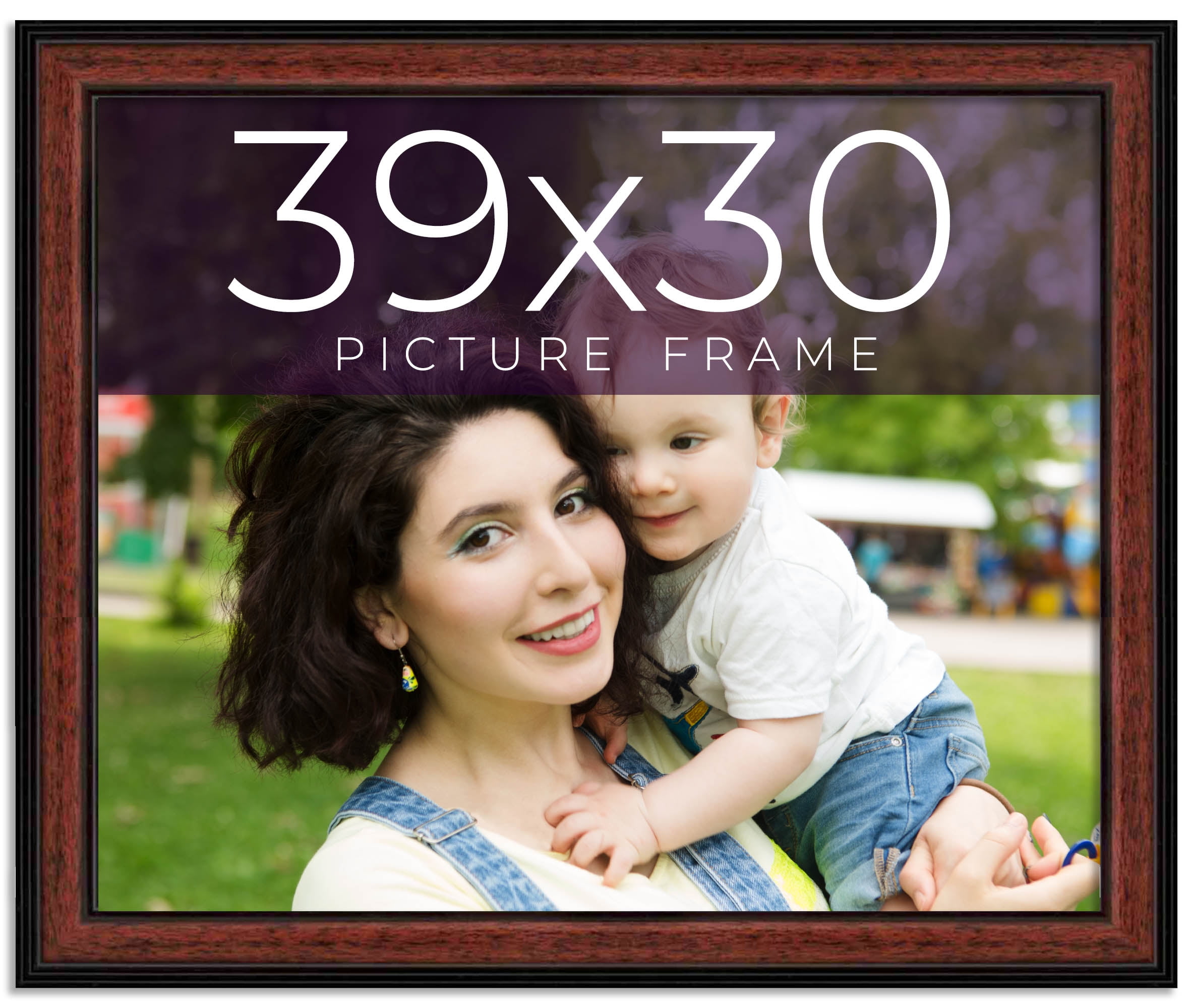 39x30 Frame Executive Brown Round Mahogany Finish Solid Wood Picture ...