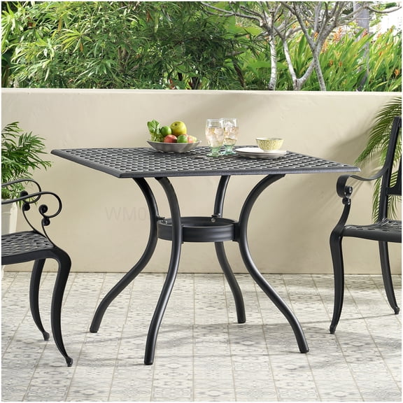 39x39 Inch Square Patio Table in Black, Lightweight Aluminum Outdoor Dining Table with Mesh Arch Base
