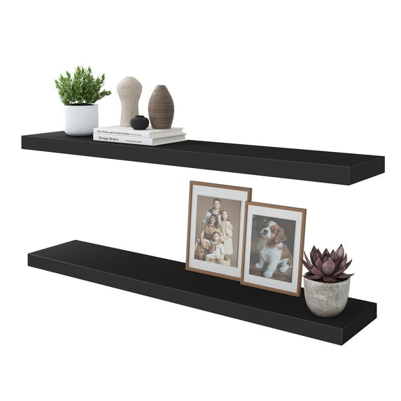 Jouetondream 39x7 Wood Floating Shelves, Wall Mount Hanging Shelves Storage Shelves Perfect for Living Room,Bathroom and Kitchen(Black,Set of 2)