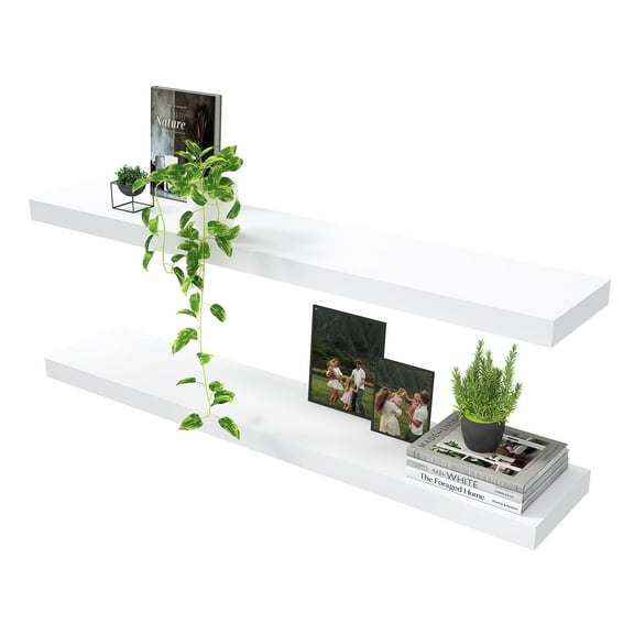 Jouetondream 39x7 Wood Floating Shelves, Wall Mount Hanging Shelves Storage Shelves Perfect for Living Room,Bathroom and Kitchen(White,Set of 2)