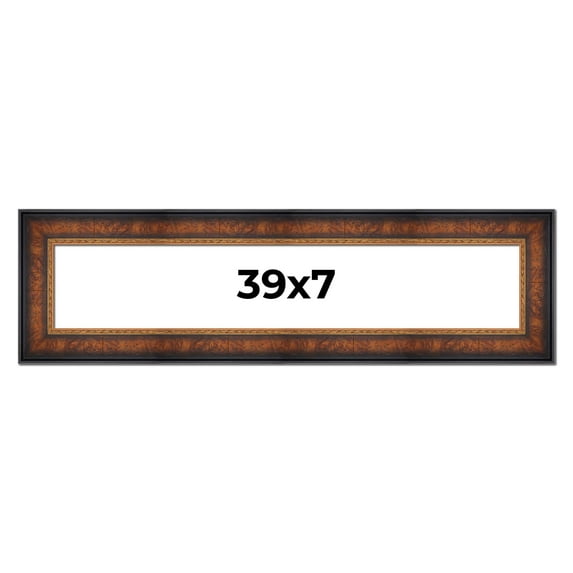 39x7 Frame Brown Walnut Gold Ornate Trim Solid Wood Plein Air Picture Frame | 3 Inch Moulding Width
