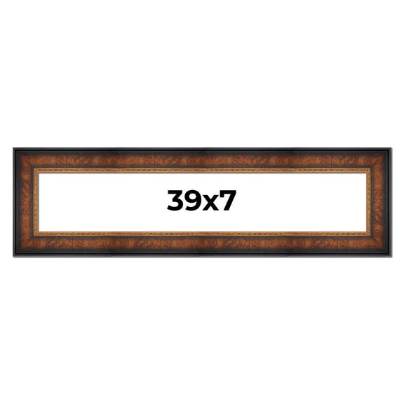 39x7 Frame Brown Walnut Gold Ornate Trim Solid Wood Plein Air Picture Frame | 3 Inch Moulding Width