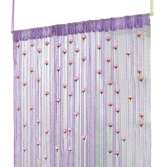 39x79 Inch Rose Thread Door Curtain - Elegant Beaded Fringe with Roses, Easy to Hang Privacy Tassel Curtain for Doorway, Window & Room Divider Decor