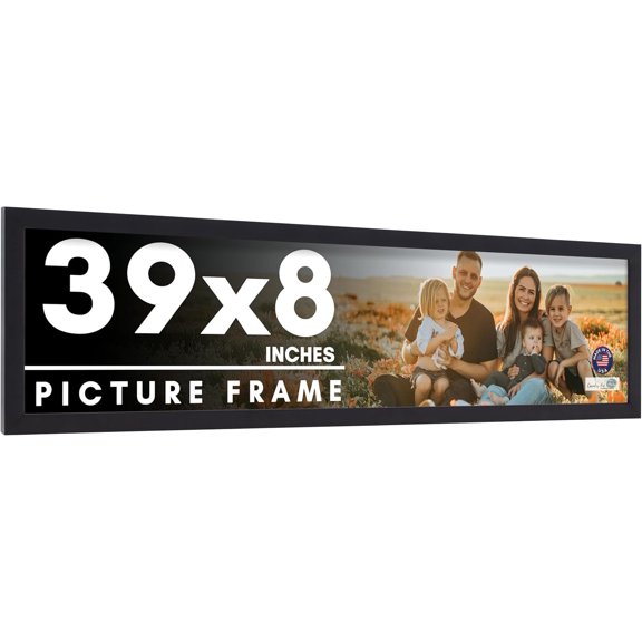 39x8 Frame Black Solid Pine Wood Picture Frame Includes UV Acrylic Plexiglass, Acid Free Foam Backing Board and Hanging Hardware