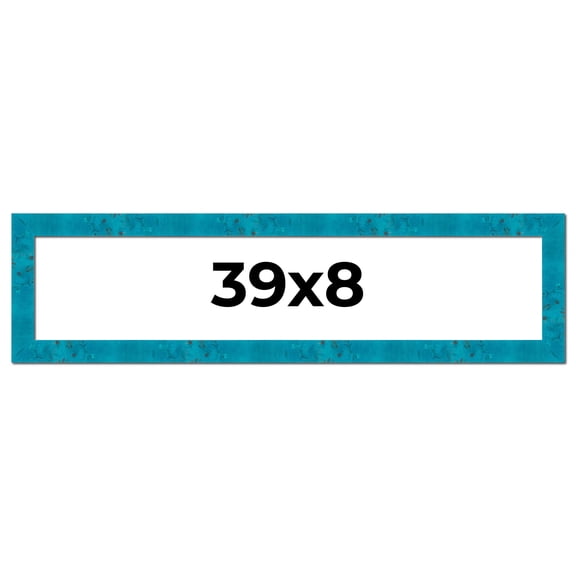 39x8 Frame Blue Teal Burl Wood Picture Frame | 1.75 Inch Moulding Width | Interior Frame Depth 0.5