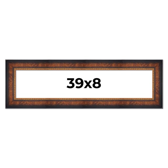 39x8 Frame Brown Walnut Gold Ornate Trim Solid Wood Plein Air Picture Frame | 3 Inch Moulding Width