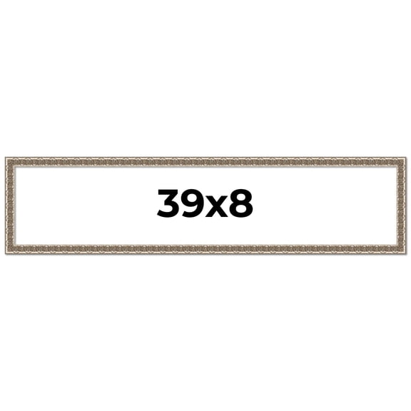 39x8 Frame Silver Versailles Ornate Solid Wood Picture Frame | 1 Inch Moulding Width | Interior