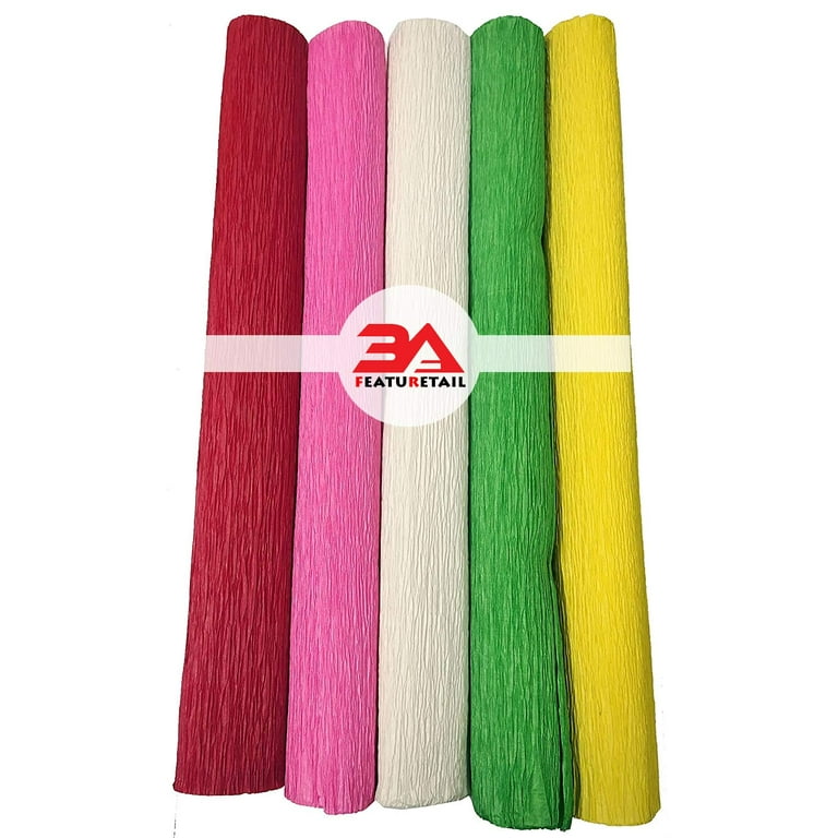 3A Featuretail Multicolor Crepe/Wrinkled Paper Rolls For Flowers  Making/Decoration Or Bouquet Wrapping - 8Ft Length/20In Width (5Pcs, Red,  Green, Yellow, Pink & White) 