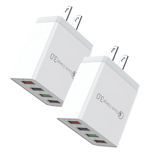 3A Four Port USB Wall Charger - Charger Fast Charging - USB Charger Block for Power Bank, , White（2 Pack）