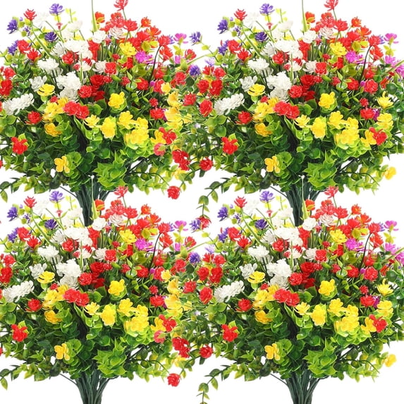 3Artificial Flowers Outdoor, UV Resistant Faux Artificial Plants Shrubs Flower Bulk for Hanging Planter Porch Window Home Wedding Spring Summer Decor (Bright Colors)