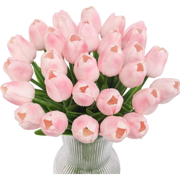3Artificial Latex Tulips Flowers Faux Tulip Stems PU Real Touch Tulips for Wedding Party Home Decoration (Pink)