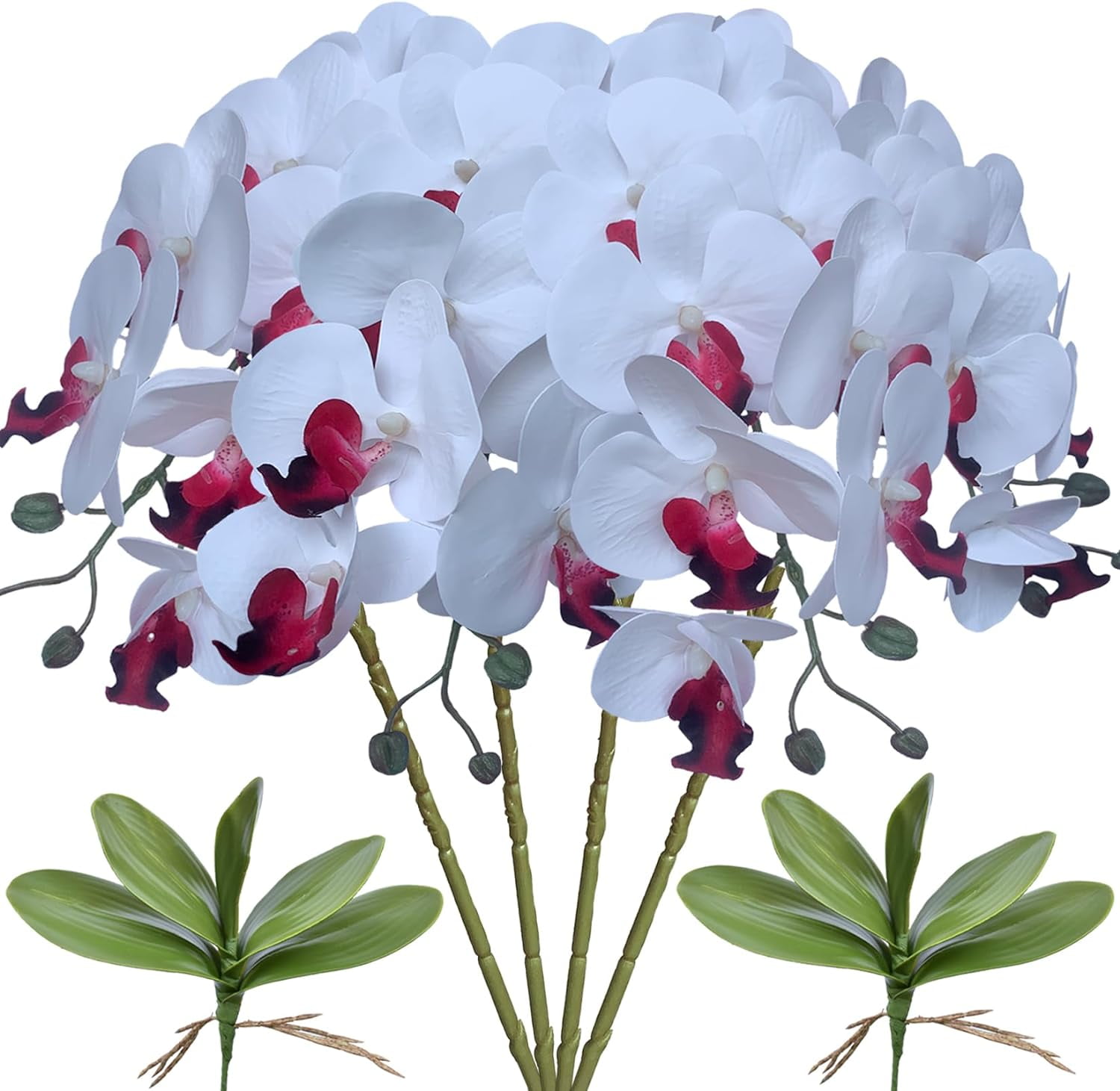 3Artificial Phalaenopsis Flowers with Leaves Artificial Orchid Flowers Stem Plants Fake Butterfly Phalaenopsis Flowers for Home Wedding Party Décor (Yellow)